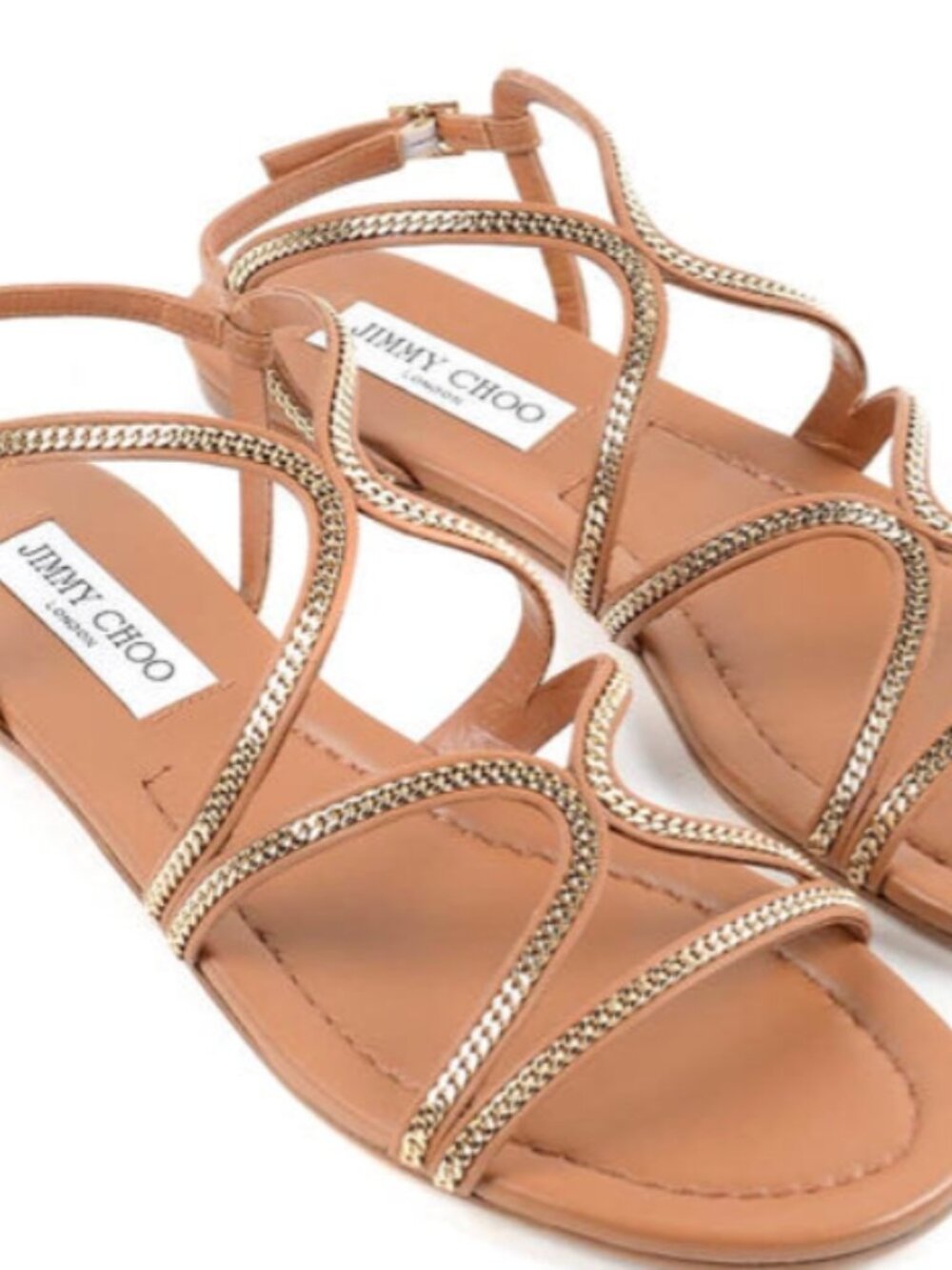 NEW Jimmy Choo brown with bronze chain sandals